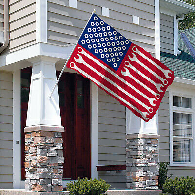 Nut and wrench Flag Banner 3x5 ft Usa Mechanic Man Cave Garage