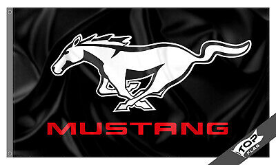 Mustang Flag Banner 3x5 ft GT Motorsport Car Racing Black Gift New Cave