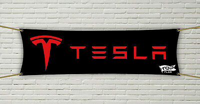 Tesla Flag Banner 1.5x5ft Garage Black S Car Model Car 100% Polyester Fabric