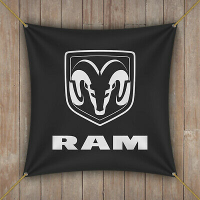 Dodge RAM Flag Banner 1x1 ft Man Cave Outdoor RAM BLACK RACING CAR