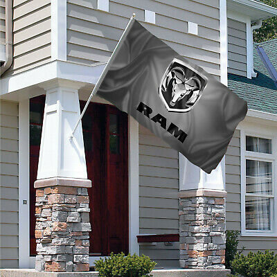 Dodge RAM Flag Banner 3 x 5 ft Man Cave Outdoor RAM BLACK RACING CAR