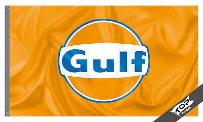 Gulf Flag Banner 3x5 ft GAS OIL VINTAGE CAR Cave Man WHEELS
