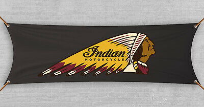Indian Motorcycle Banner Flag 1.5x5 ft Black Racing Show Garage Wall Décor Sign
