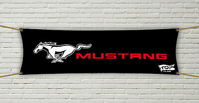 Mustang Flag Banner 1.5x5 ft GT Motorsport Car Racing Black Gift New Cave