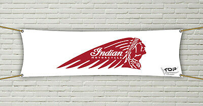 Indian Motorcycle Banner Flag 1.5x5 ft White Racing Show Garage Wall Décor Sign