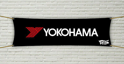 Yokohama Flag Banner Tires Tyres Man Cave Car Garage Black in) (18x59 Garden